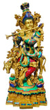 White Whale Lord Krishna Idol with Nandi Cow Brass Statue Idol Showpiece Statue Sculpture Murti