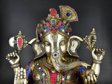 White Whale Lord Ganesha Brass Statue Hindu Religious Lord Ganesh Sculpture Figurine Ideal for Gift & Home Decor
