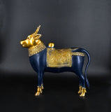 White Whale Brass Mighty Shivanandi Bull with Bells in Matte Black and Royal Gold Finish
