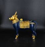 White Whale Brass Mighty Shivanandi Bull with Bells in Matte Black and Royal Gold Finish