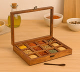 White Whale "Twelve Blends" Spice Box with 12 Containers & Spoon in Sheesham Wood - Wooden Spice Box Set for Kitchen Masala Spice Boxes Masala Daani Namak Dani Dabba Multipurpose Decorative Boxes"