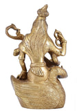 White Whale Maa Saraswati Brass Statue Religious Goddess Sculpture Idol Home Decor