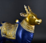 White Whale Brass Mighty Shivanandi Bull with Bells in Matte Black and Royal Gold Finish