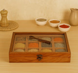White Whale "Twelve Blends" Spice Box with 12 Containers & Spoon in Sheesham Wood - Wooden Spice Box Set for Kitchen Masala Spice Boxes Masala Daani Namak Dani Dabba Multipurpose Decorative Boxes"
