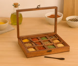 White Whale "Twelve Blends" Spice Box with 12 Containers & Spoon in Sheesham Wood - Wooden Spice Box Set for Kitchen Masala Spice Boxes Masala Daani Namak Dani Dabba Multipurpose Decorative Boxes"