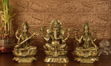White Whale Brass Laxmi Ganesh Saraswati Set Idol Showpiece - Brass Gold Finish Lakshmi Ganesha Saraswati Idols Statue for Diwali Gifts Puja Home Decor Figurine