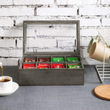 White Whale Tea Box Storage Natural Tea Chest Tea Bag Holder 8 Adjustable Tea Chest Compartments with Glass Window