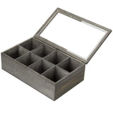 White Whale Tea Box Storage Natural Tea Chest Tea Bag Holder 8 Adjustable Tea Chest Compartments with Glass Window