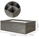 White Whale Tea Box Storage Natural Tea Chest Tea Bag Holder 8 Adjustable Tea Chest Compartments with Glass Window