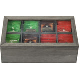White Whale Tea Box Storage Natural Tea Chest Tea Bag Holder 8 Adjustable Tea Chest Compartments with Glass Window