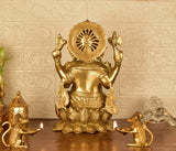 White Whale Brass Lord Ganesha Sitting On Lotus Statue Idol Home Decor Figurine (12 Inches)