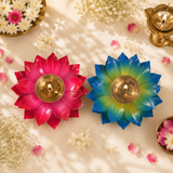 White Whale Lotus Kuber Diya Puja Oil Lamp Brass Akhand Diya Jyot Deepak Home Temple Puja Articles Decor (Set of 2)