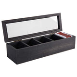 White Whale Tea Box Storage Natural Tea Chest Tea Bag Holder 5 Adjustable Tea Chest Compartments with Glass Window