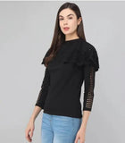 Whitewhale Casual Regular Sleeves Laser Cut Women Yellow Top