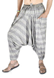 Whitewhale Mens Women Cotton Stripe Harem Pants Pockets Yoga Trousers Hippie