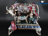 White Whale Kamdhenu Cow & Baby Cow Brass Statue Religious Strength Sculpture Idol