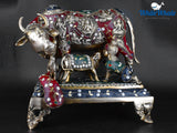 White Whale Kamdhenu Cow & Baby Cow Brass Statue Religious Strength Sculpture Idol