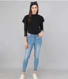 Whitewhale Casual Regular Sleeves Laser Cut Women Yellow Top