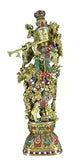 White Whale Krishna Statue | Big Brass Krishna Idol | Flute Krishna | Colourful Krishna with Stone Work | God of Love.