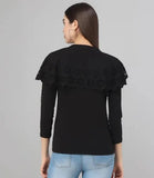 Whitewhale Casual Regular Sleeves Laser Cut Women Yellow Top