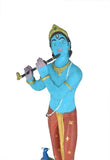 White Whale Lord Krishna Statue | Beautiful Clay Handmade Krishna Big Standing Lord Krishna Murti Playing Flute with Side Peacock.