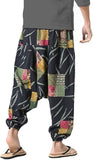 Whitewhale Mens Cotton Printed Harem Pants Pockets Yoga Trousers Hippie