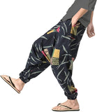 Whitewhale Mens Cotton Printed Harem Pants Pockets Yoga Trousers Hippie