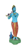 White Whale Lord Krishna Statue | Beautiful Clay Handmade Krishna Big Standing Lord Krishna Murti Playing Flute with Side Peacock.