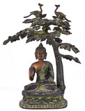White Whale Brass Lord Buddha Statue Blessing Under The Tree Murti for Home Decor Entrance Office Table Living Room Meditation Luck Gift Feng Shui