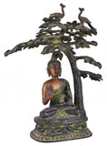 White Whale Brass Lord Buddha Statue Blessing Under The Tree Murti for Home Decor Entrance Office Table Living Room Meditation Luck Gift Feng Shui