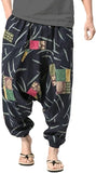 Whitewhale Mens Cotton Printed Harem Pants Pockets Yoga Trousers Hippie