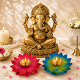 White Whale Lotus Kuber Diya Puja Oil Lamp Brass Akhand Diya Jyot Deepak Home Temple Puja Articles Decor (Set of 2)