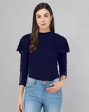 Whitewhale Casual Regular Sleeves Laser Cut Women Yellow Top