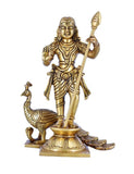 White Whale Brass Lord Kartik Standing Idol with Peacock the Vehicle of Kartikeya