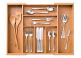 White Whale Drawer Dividers silverware tray Expandable Utensil Cutlery Tray Wooden Adjustable Flatware Organizer Kitchen Storage Holder for Knives Forks Spoons Accessories Gadgets