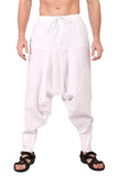 Whitewhale Men's Cotton Solid Harem Pants Yoga Trousers Hippie Pant White