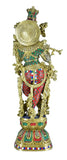 White Whale Krishna Statue | Big Brass Krishna Idol | Flute Krishna | Colourful Krishna with Stone Work | God of Love.