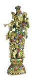 White Whale Krishna Statue | Big Brass Krishna Idol | Flute Krishna | Colourful Krishna with Stone Work | God of Love.