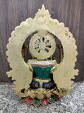 White Whale Lord Ganesh Murti Ganesha Idol Ganpati Brass Statue with Multicolor Stone Work for Home Decoration Showpiece
