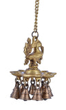 White Whale Brass Ornate Hanging Peacock Diya with Bells Home Decor Diwali