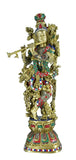 White Whale Krishna Statue | Big Brass Krishna Idol | Flute Krishna | Colourful Krishna with Stone Work | God of Love.