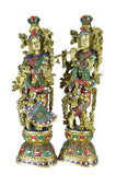 White Whale Big Size Brass Radha Krishna Figurine, Large Size Radha-Krishna Brass Sculpture. Hindu Divine couple & gods of love.