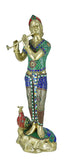 White Whale Lord Krishna Statue | Beautiful Clay Handmade Krishna Big Standing Lord Krishna Murti Playing Flute with Side Peacock.