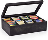 White Whale Tea Storage Chest Adjustable 8 Compartment Tea Bags Organizer Container Tea Box with Glass Window