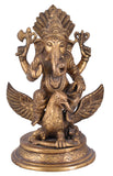 White Whale Lord Ganesha Sitting on Jatayu Brass Statue Religious Strength God Sculpture Idol Home Decor