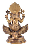 White Whale Lord Ganesha Sitting on Jatayu Brass Statue Religious Strength God Sculpture Idol Home Decor