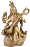 White Whale Maa Saraswati Brass Statue Religious Goddess Sculpture Idol Home Decor