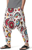 Whitewhale Mens Cotton Printed Harem Pants Pockets Yoga Trousers Hippie