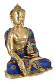 Whitewhale Large Buddha Brass Statue - Handmade Blue Stone Medicine Buddhist Tibetan Healing Decor Sculpture