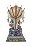 White Whale Brass Maha Abhishekam Lord Vishnu in His Most Powerful Avtar Jeweled in Semi Precious Stones (Royal Pattern)